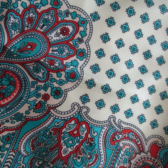 Teal, light yellow & red paisley scarf - Picture 6 of 7